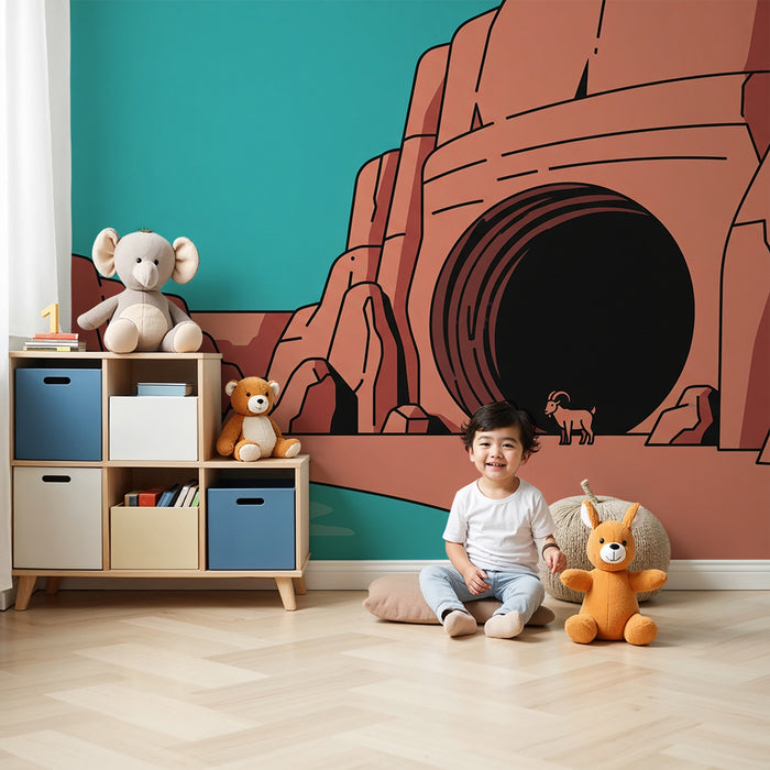 Behang kinderkamer | Woestijnlandschap met een geit en rotsformaties
