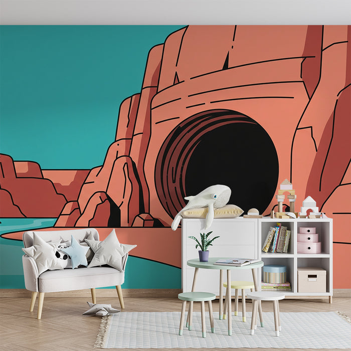 Behang kinderkamer | Woestijnlandschap met een geit en rotsformaties