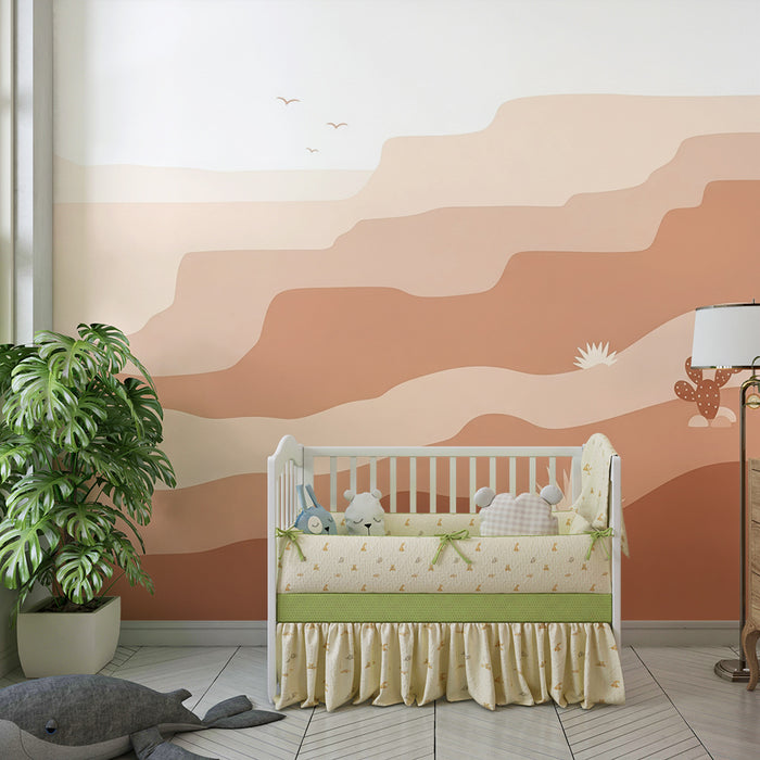 Papier peint chambre enfant | Paysage désertique doux avec cactus et collines