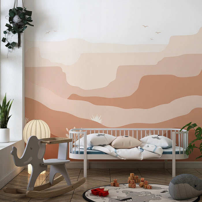 Papier peint chambre enfant | Paysage désertique doux avec cactus et collines