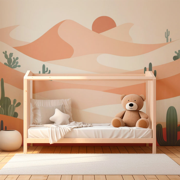 Papel de parede criança | Paisagem desértica suave com cactos e dunas de areia