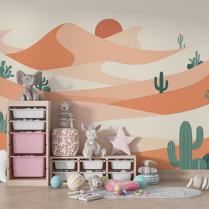 Papel de parede criança | Paisagem desértica suave com cactos e dunas de areia