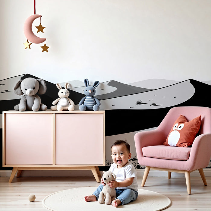 Kinderzimmer Tapete | Wüstenlandschaft in Schwarz-Weiß