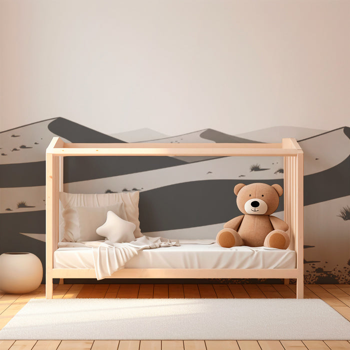 Kinderzimmer Tapete | Wüstenlandschaft in Schwarz-Weiß