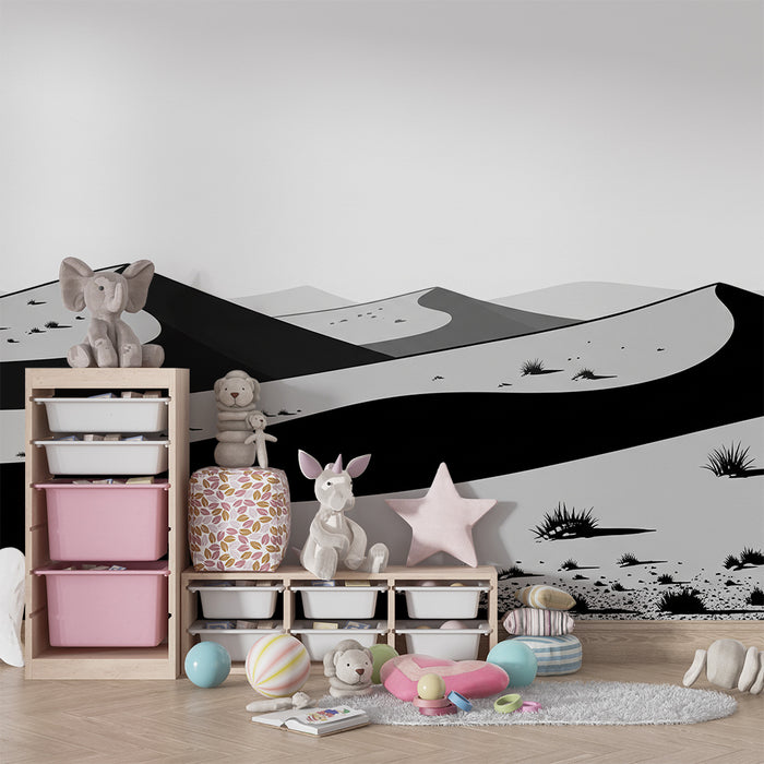 Kinderzimmer Tapete | Wüstenlandschaft in Schwarz-Weiß
