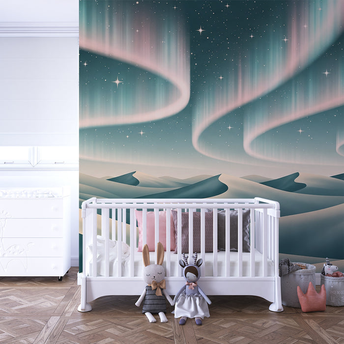 Børneværelse tapet | Ørkenlandskab under nordlys