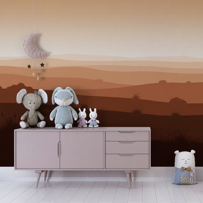 Papier peint chambre enfant | Paysage doux en dégradé de bruns et ocres