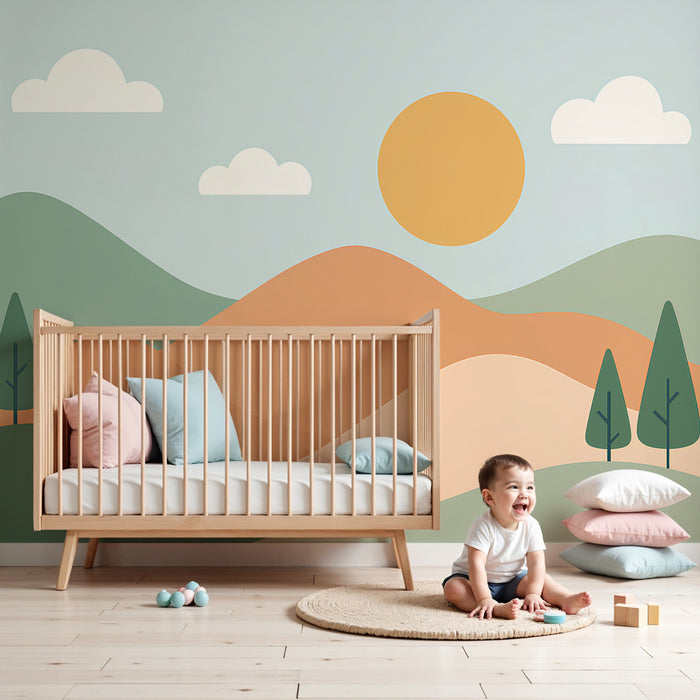 Kinderkamer behang | Zachte en kleurrijke landschap