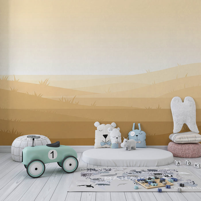 Barntapet | Mjukt och minimalistiskt landskap med kullar i gradient av beige