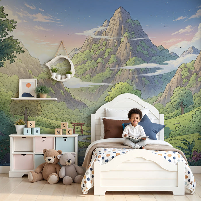 Children's bedroom wallpaper | Enchanting landscape of mountains and peaceful rivers