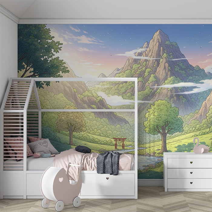 Children's bedroom wallpaper | Enchanting landscape of mountains and peaceful rivers