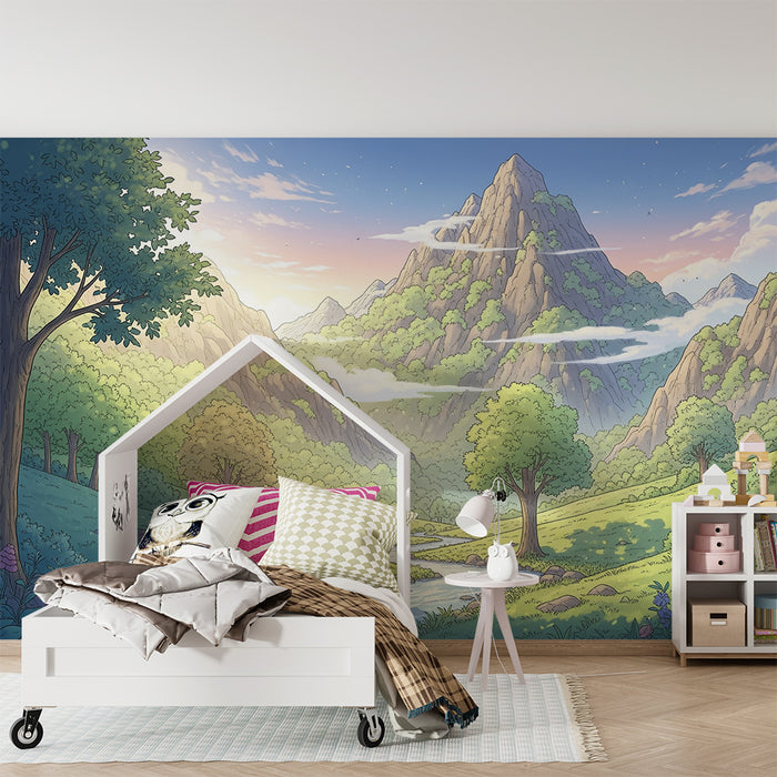 Children's bedroom wallpaper | Enchanting landscape of mountains and peaceful rivers