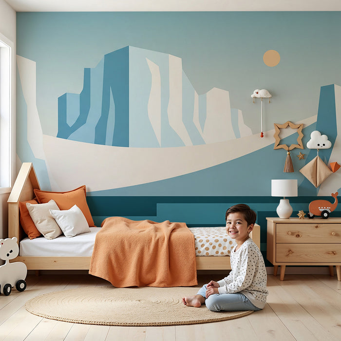 Tapet barnerom | Minimalistisk iskaldt landskap med sol