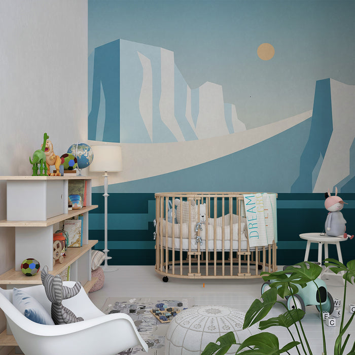 Tapet barnerom | Minimalistisk iskaldt landskap med sol