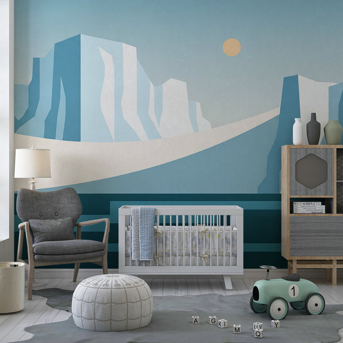 Tapet barnerom | Minimalistisk iskaldt landskap med sol
