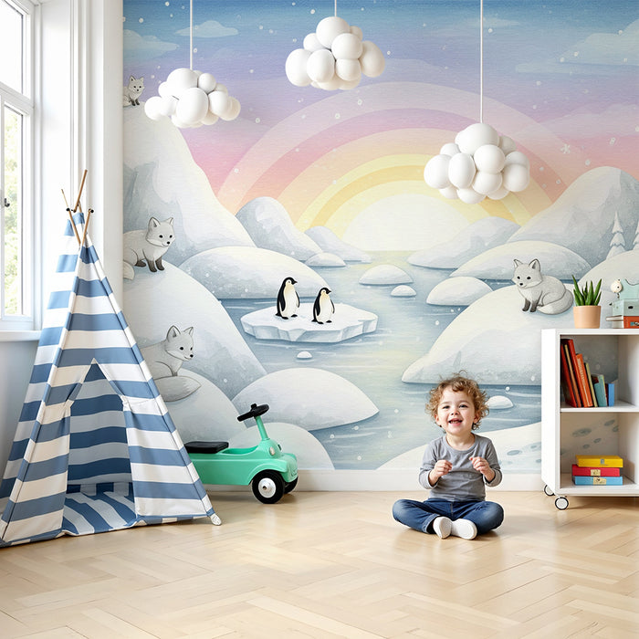Papier de parede dječja soba | Zimski krajolik s polarnim životinjama