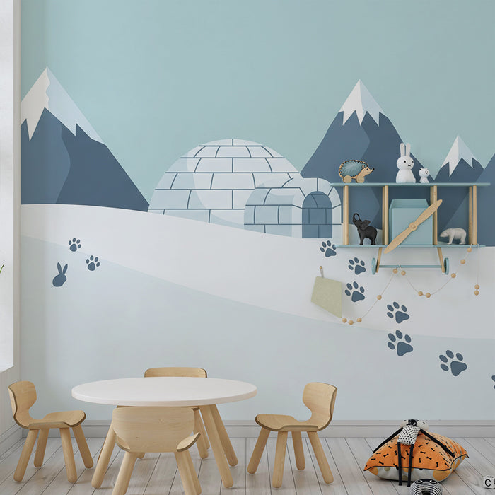Barnetapet | Vinterlandskap med iglo og kaninspor
