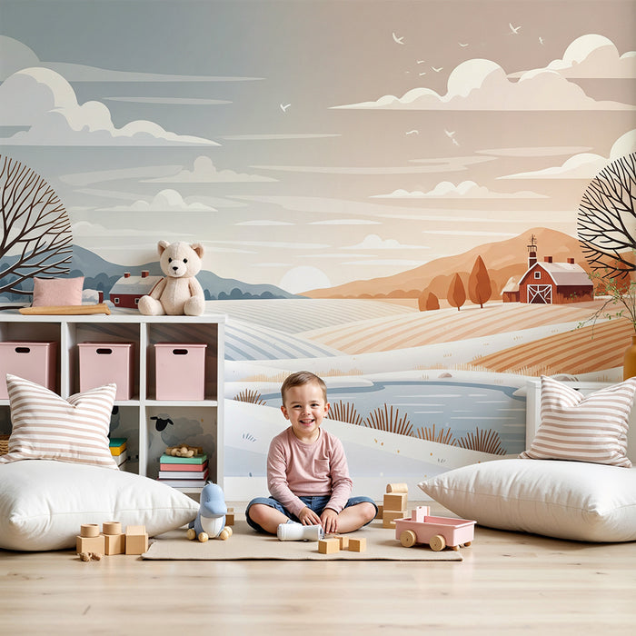 **Tapete Kinderzimmer | Winterlandschaft mit Schafen und Bauernhof**