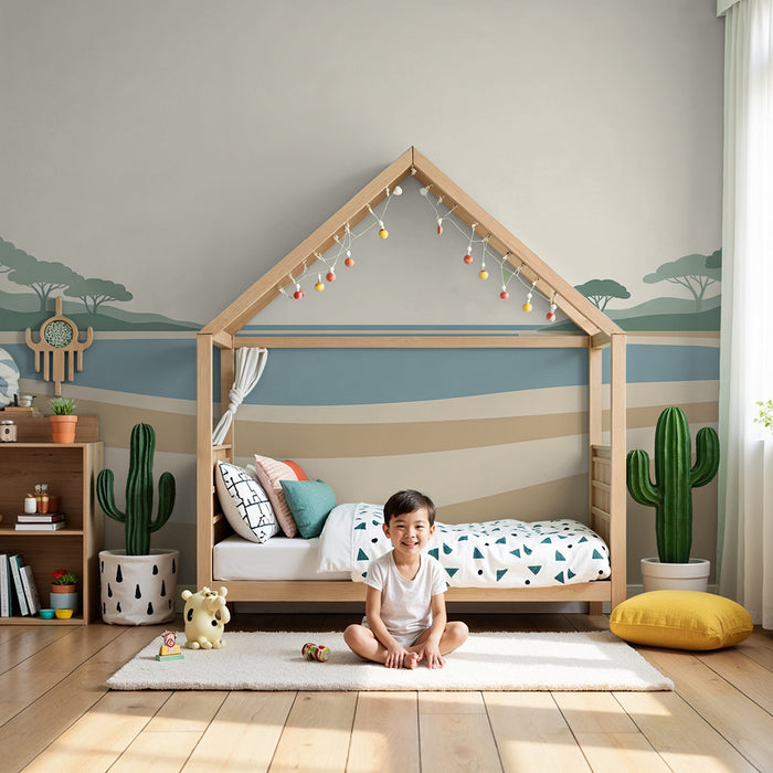 Kids' Room Wallpaper | Soothing Seascape with Stylized Trees