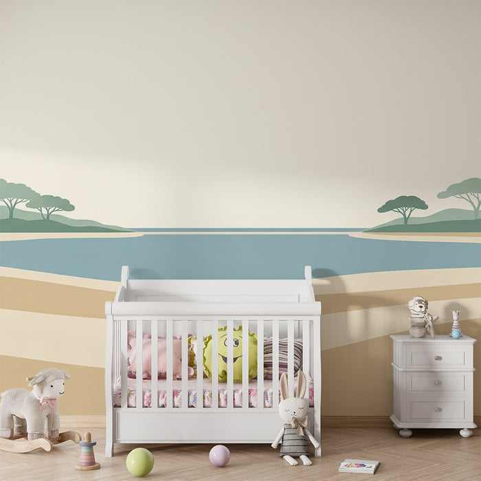 Kids' Room Wallpaper | Soothing Seascape with Stylized Trees