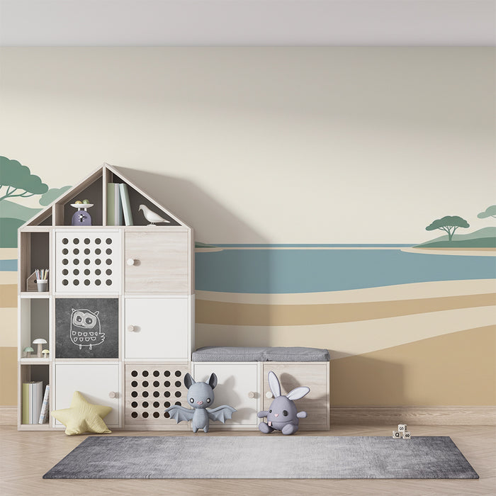 Kids' Room Wallpaper | Soothing Seascape with Stylized Trees