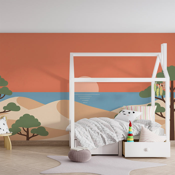 Børneværelsestapet | Minimalistisk landskab med klitter og solnedgang
