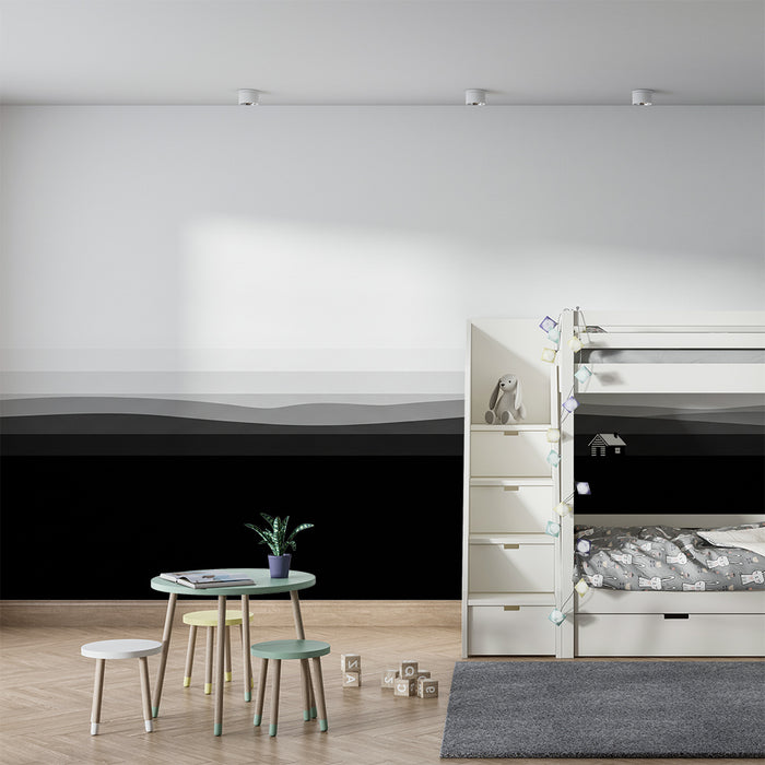 Barntapet | Minimalistisk svartvit landskap med hus
