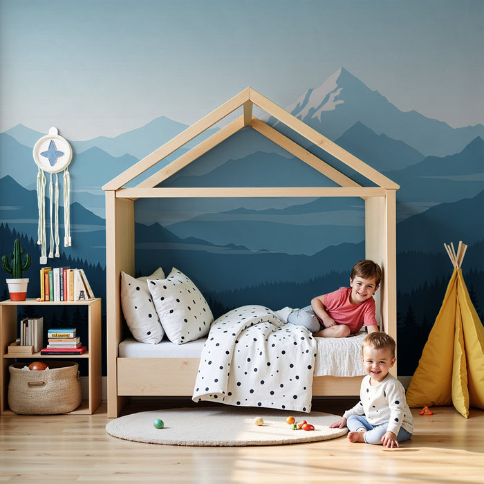 Kids room wallpaper | Calming mountain landscape with lush green forests