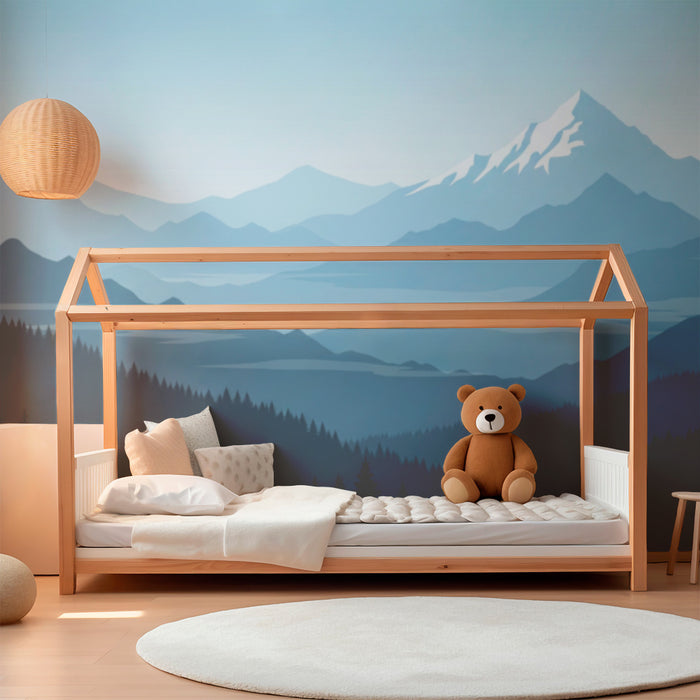 Kids room wallpaper | Calming mountain landscape with lush green forests