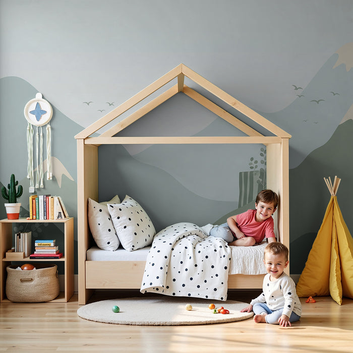 Tapete Kinderzimmer | Beruhigende Berglandschaft mit Grüntönen