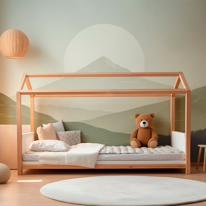 Kinderzimmer Tapete | Beruhigende Berglandschaft mit sanfter Sonne