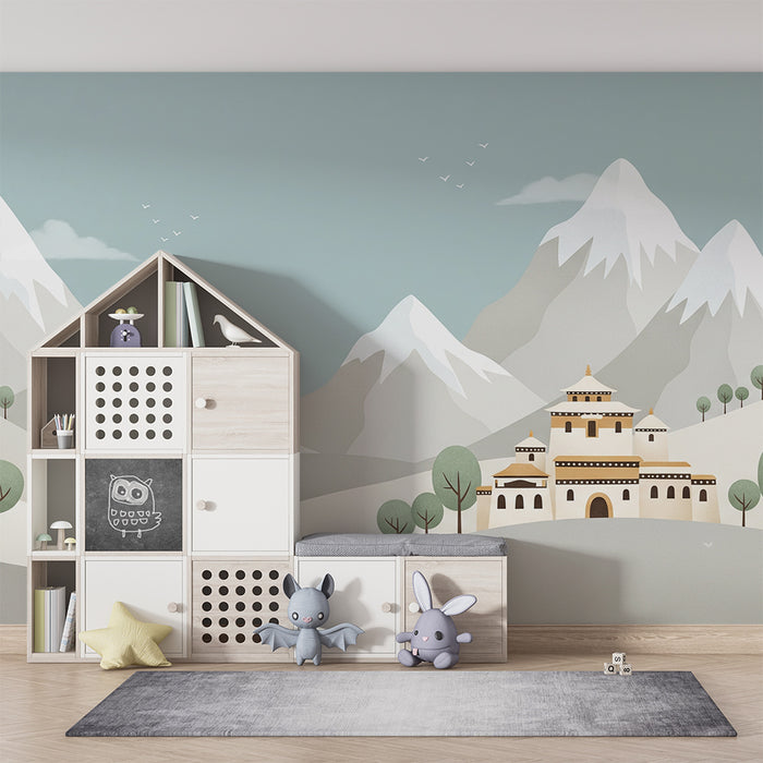 Børnetapet | Bjerglandskab med en fredelig landsby