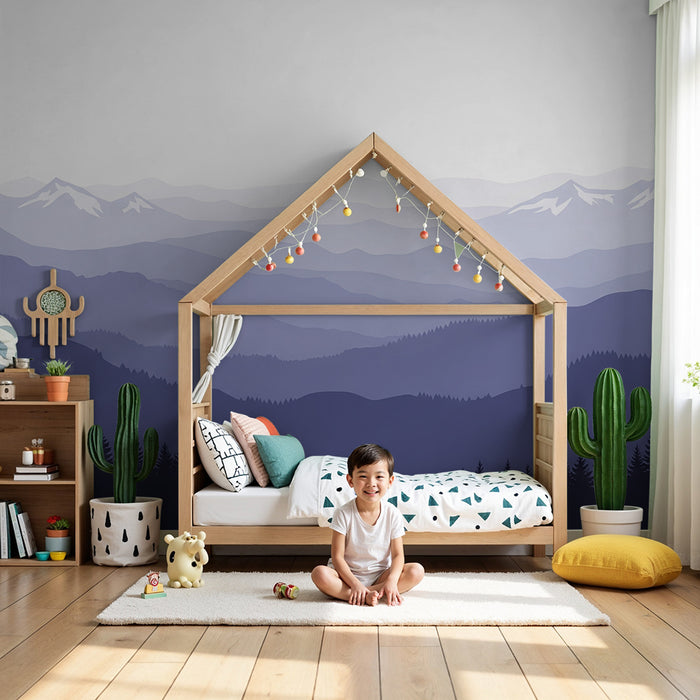 Kinderzimmer Tapete | Berglandschaft in Violetttönen