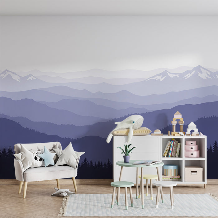 Kinderzimmer Tapete | Berglandschaft in Violetttönen