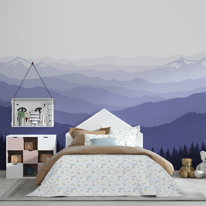 Kinderzimmer Tapete | Berglandschaft in Violetttönen