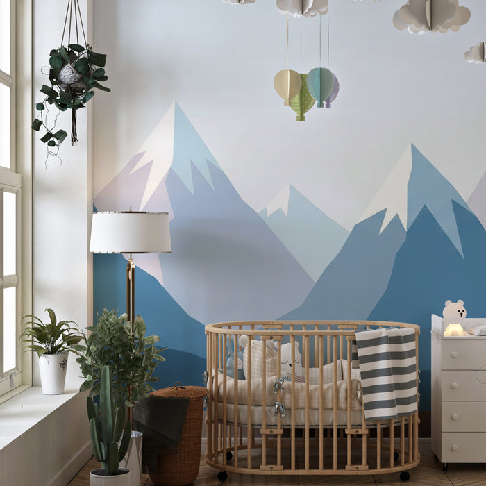 Papier peint chambre enfant | Paysage montagneux géométrique apaisant