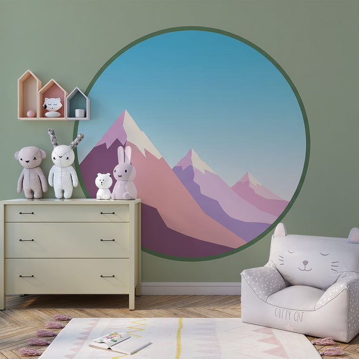 Lastenhuoneen tapetti | Vaaleanpunainen vuoristomaisema sinisellä taivaalla