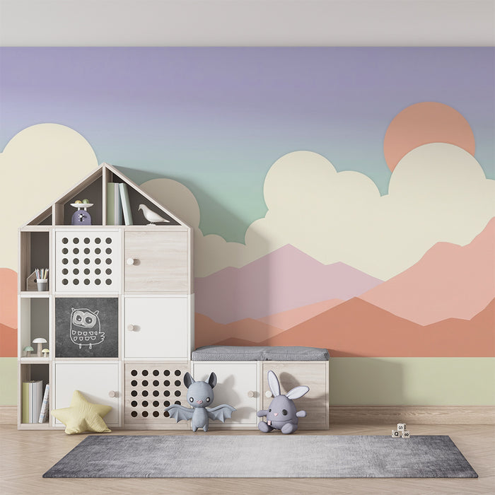 Papel de parede criança | Peisaj montanios pastel cu nori moi