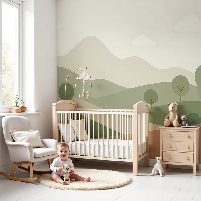 Papier peint chambre enfant | Paysage naturel doux et apaisant