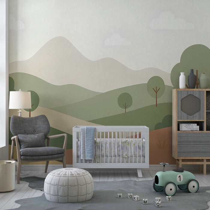 Papier peint chambre enfant | Paysage naturel doux et apaisant