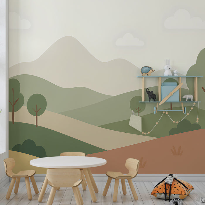 Papier peint chambre enfant | Paysage naturel doux et apaisant