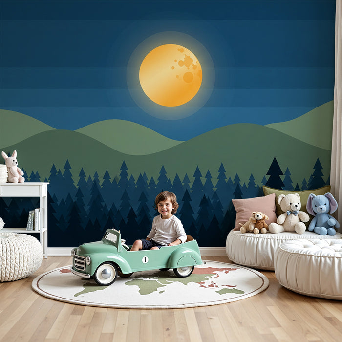 Papel de parede criança | Нощен пейзаж с луна и зелени гори