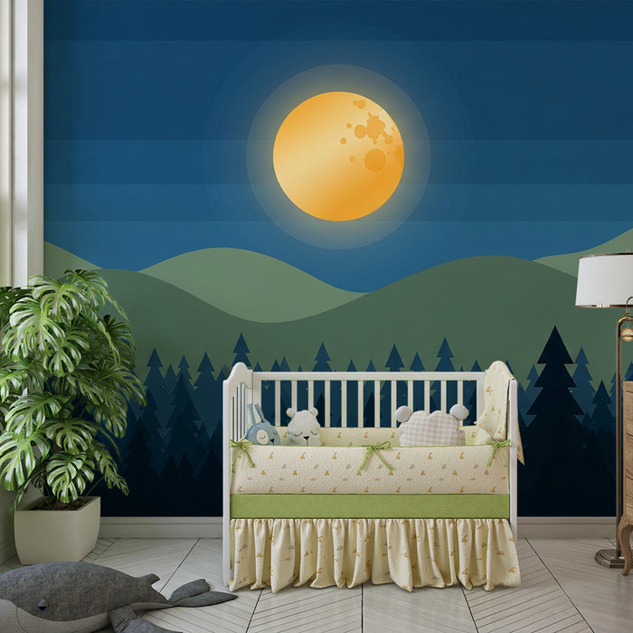 Papel de parede criança | Нощен пейзаж с луна и зелени гори