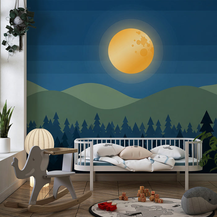 Papel de parede criança | Нощен пейзаж с луна и зелени гори