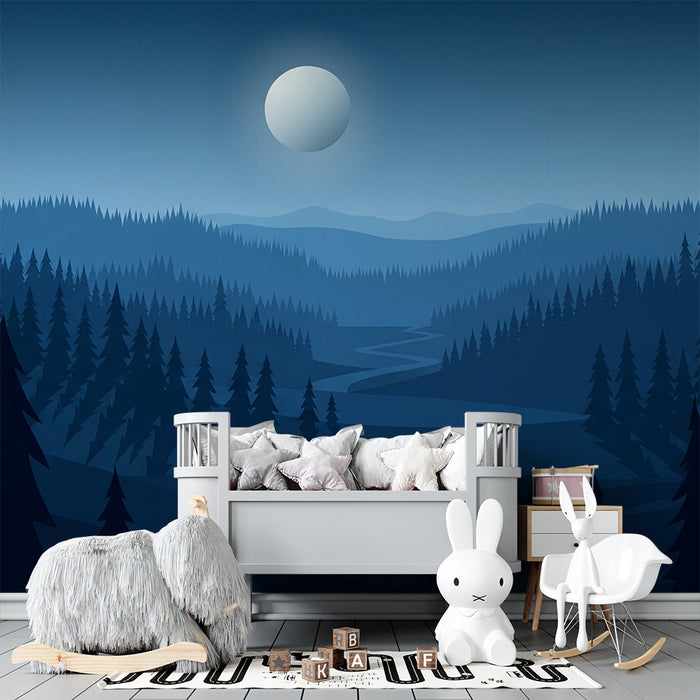 Barntapet | Nattlandskap med berg och barrskog