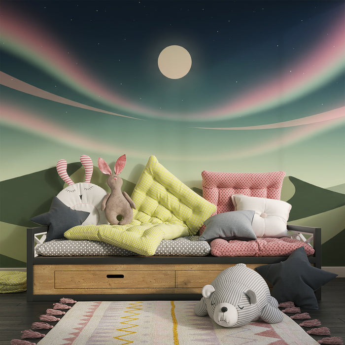 Børneværelse tapet | Drømmende landskab med klitter og stjernehimmel