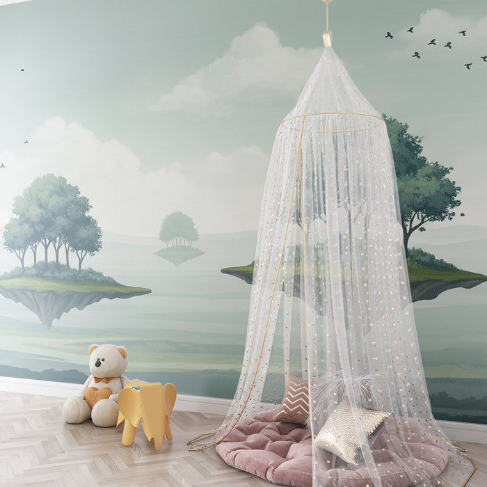 Papel pintado infantil | Paisaje de ensueño con islas flotantes y árboles