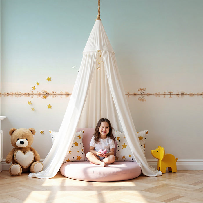 Papier peint chambre enfant | Paysage paisible avec reflets et oiseaux en vol