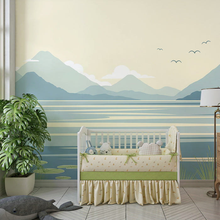 Behang kinderkamer | Rustig berg- en meerlandschap