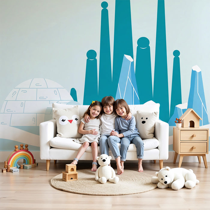 Kinderzimmer-Tapete | Polare Landschaft mit Iglu und Eisformationen
